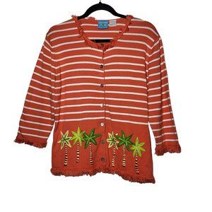 Striped Orange Sweater with Palm Tree Design